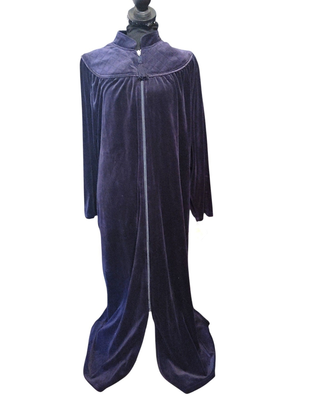 NWT Women's Long Velvet Zip-Front Robe in Navy
